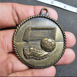 Vintage 1995 Engraved Bronze Soccer Medal  2 Inch Wide